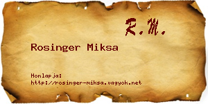 Rosinger Miksa névjegykártya
